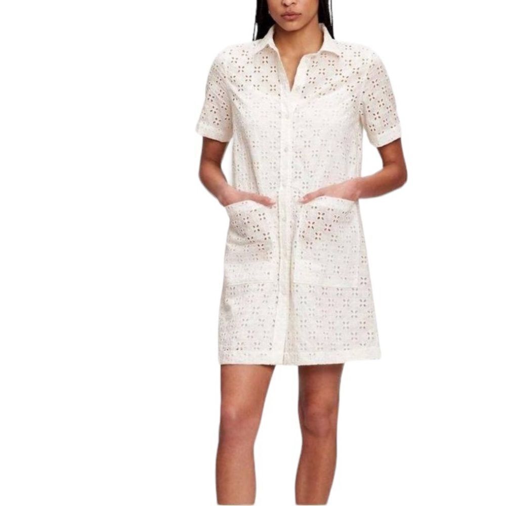 GAP Cotton Eyelet Button Front Short Sleeve Shirtdress Swimwear Coverup White XL